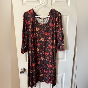 About A Girl Black and Red Floral Long Sleeve Dress